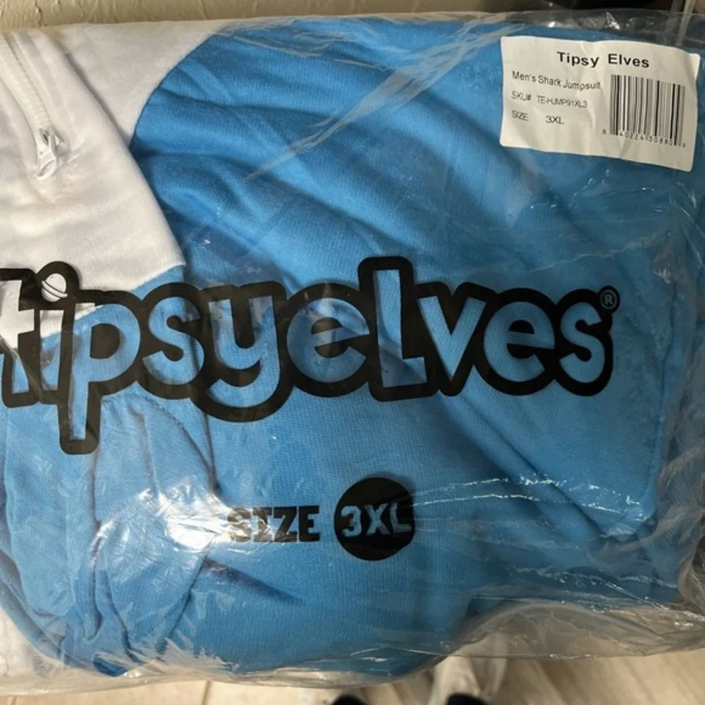 Tipsy Elves Mens Shark Halloween Costume Size‎ 3XL Blue Cosplay Hooded Jumpsuit